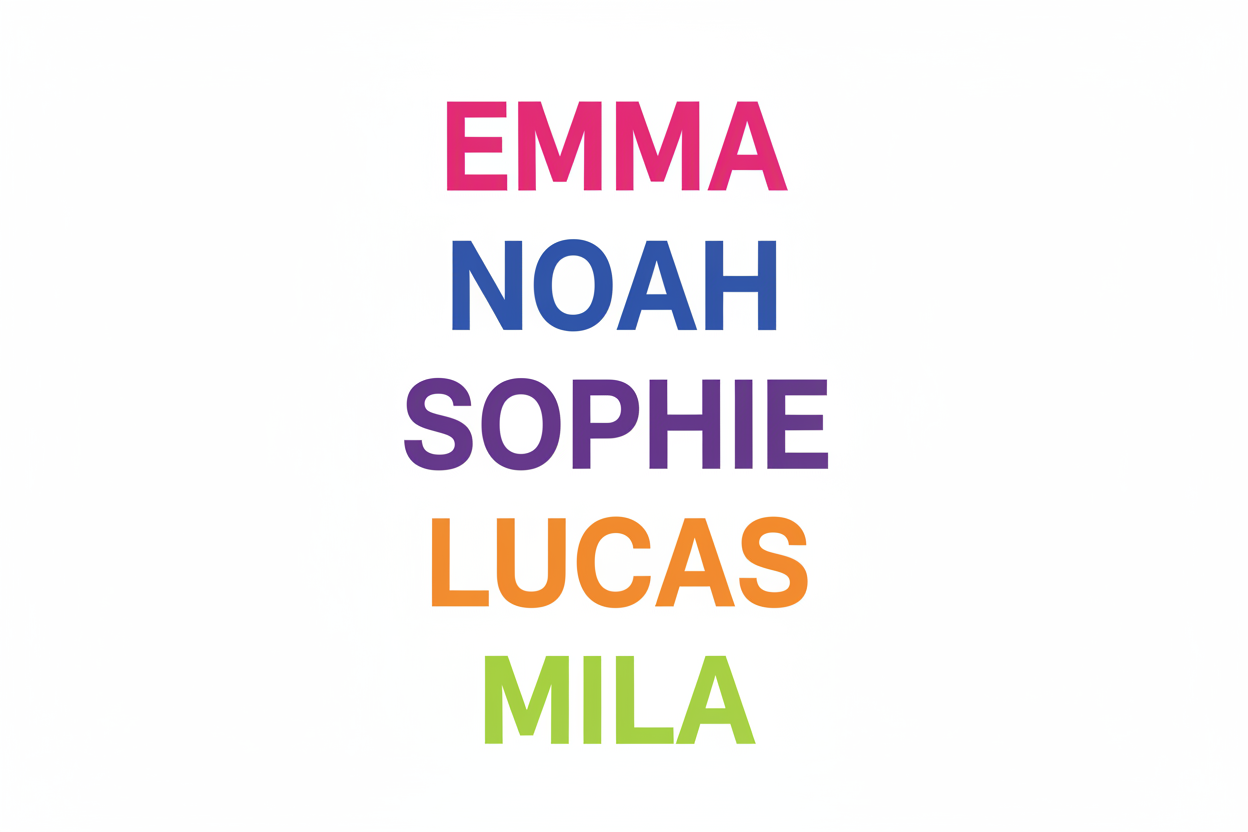 Set 1 - Modern Sans-Serif: Emma, Noah, Sophie, Lucas, Mila