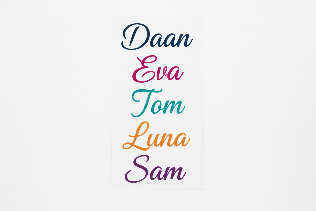 Set 3 - Elegant Script: Daan, Eva, Tom, Luna, Sam